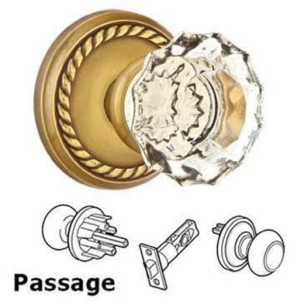 New in Box Emtek Astoria Passage Door Knob with Rope Rose, French Antique Brass